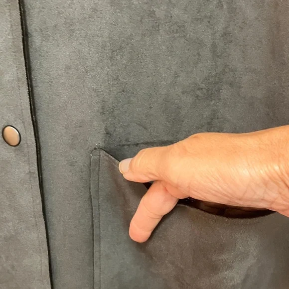 Tahari Charcoal Button-Up Trench Coat - Picture 5 of 8